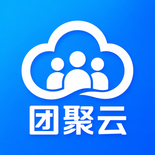 团聚云：蓝色云朵与三人聚合图形品牌标志